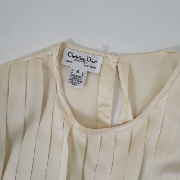 80s Christian Dior 100Silk Pleated Blouse Puff Lantern Sleeve Soft Silky - Picture 2 of 16
